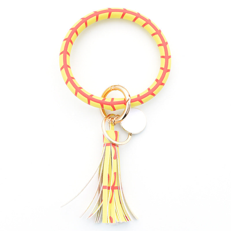 Wholesale Tie-dyed Bee Chrysanthemum Flag Simple Pu Leather Bracelet Keychain